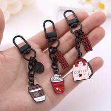 2/3pcs Fun Cartoon Multi-Color Enamel Coffee Latte & Takeout Bag Keychain Pendant, Decorate Wallet & Keys, Gift & Daily Accessory, Versatile Durable Backpack Hanging Chain, 3D Cartoon Coffee Utensil Shape Detachable Backpack Clip Detail Key Accessory - Multicolor - View 3