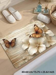 1 pieza Alfombra de piso con diseño 3D de flores y mariposas - Alfombra de baño, Alfombra de baño, Alfombra de puerta, Alfombra pequeña, Alfombra, Alfombra, Decoración del hogar, Alfombra de área, Alfombra de exterior, Decoración del hogar, Alfombra de área, Alfombra de dormitorio, Alfombra lavable - Multicolor - Ver 10