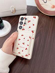 Funda de teléfono Pure Android Series #1 blanca de TPU con estampado de cerezas estilo femenino, ranura para tarjeta, 2 en 1, protectora de cobertura completa, a prueba de polvo y agua, carcasa blanda, versátil y personalizada, compatible con Galaxy S26 S25 S24 S23 S22 S21 S20 Plus Ultra FE y Galaxy A56 A55 A54 4G 5G - Multicolor - View 4