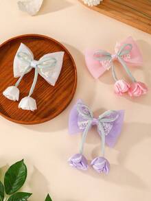 3pcs/Set Girls Bow Flower Hair Clip Set Combination Suitable For Daily Decoration - Multicolor - View 3