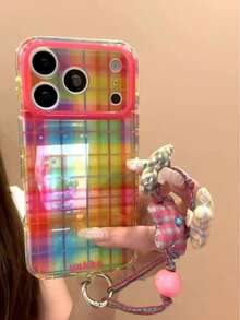 Vintage Colorful Striped Plaid Phone Case Compatible With Apple 17 Pro Max, 16, 15 Pro Max, 17, 17 Pro, 16 Pro, 18 Pro Max, Anti-Drop Protective Cover With Lanyard, Niche Style For Girls - Multicolor - View 1