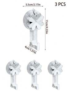 3pcs White Flower Wall-Mounted Suction Cup Hooks, Transparent Drill-Free Bathroom Accessories Storage Rack, Detachable Strong Suction Cup Hooks, Kitchen Accessories Organizer, Room Decor Shelf, Suitable For Living Room, Entryway, Closet - Clear - View 2