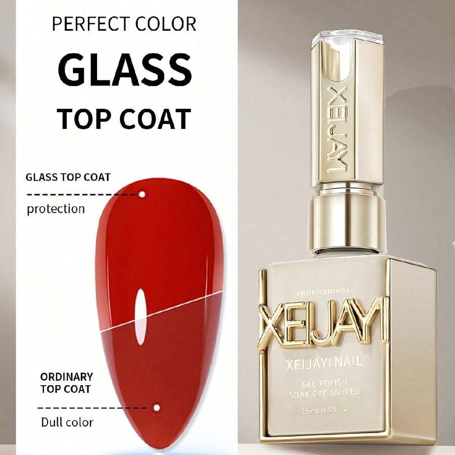 XEIJAYI 1 瓶 15ml 透明玻璃瓶橡膠封層膠，LED UV 強力指甲膠，高光亮面凝膠指甲油