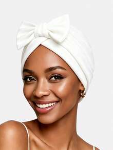 1pc Women's Elastic Cotton Bow Chemotherapy Headscarf Hat, Suitable For Daily Use - Turmeric - View 16