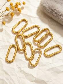 10 pièces Anneaux de connexion en acier inoxydable plaqué or 18K, pendentif ovale multi-texture, torsadé, lisse et ondulé, pour boucles d'oreilles et bracelets, fournitures de fabrication de bijoux DIY - cadre - Voir 2