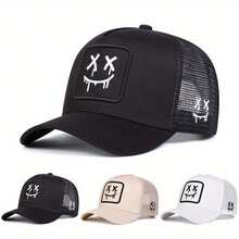 1pc Men's Smiling Face Embroidered Trucker Hat, Casual Baseball Cap For Street Fashion, Suitable For Spring, Autumn, Travel, Beach,Summer,Holiday - Multicolor - View 9