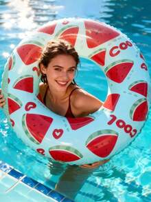Summer Dopamine Boost! PVC Watermelon & Lemon Inflatable Swim Rings - Perfect For Swimming Parties, Beach Vacations And Floating, Enjoy The Summer Fun! Fruit-Shaped Inflatable Swim Rings - Must-Have For Swimming And Beach Days - Multicolor - View 3