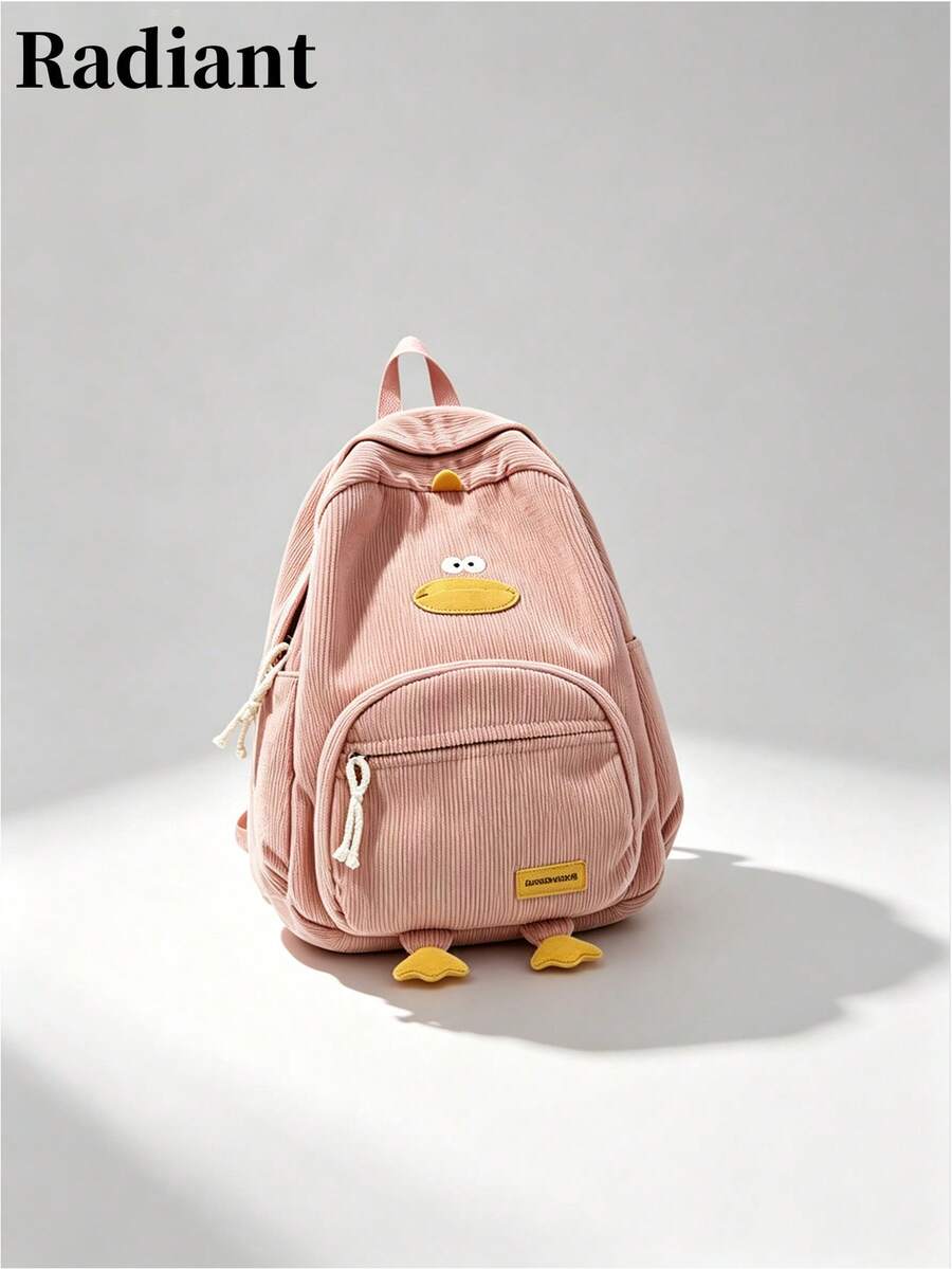 Mochila de pana con estampado de pato lindo, bolso escolar casual para uso diario