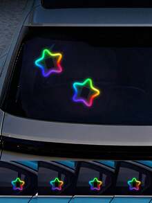 太陽能星星車用 LED 氛圍燈，霓虹發光五角星車窗裝飾燈，3.7V 300mAh 電池供電，適用於汽車後窗、側窗、車內空間及低光環境，低光自動開啟，震動感應燈，免接線簡易安裝，輕巧不佔空間 - 多色 - 查看 3