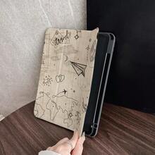 1件復古旅行地圖飛機平板保護殼 附筆筒 適用於iPad 10代 10.9吋 2022/Air 13(M3 2025)/Air 11(M3 2025)/11(A16 2025)，自動休眠/喚醒功能/時尚平板配件 適用於小米5/5PR/6/6PRO/7/7PRO/Galaxy Tab S10+/S9/A9，適用於小米Pad 5/6/7，適用於華為Matepad - 彩色 - 查看 8