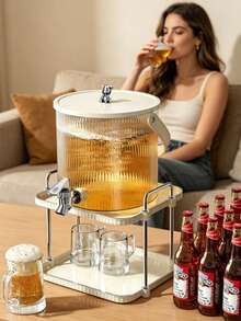 Dispenser Air dengan Dudukan dan Keran, Ember Minuman Kulkas Kapasitas Besar, Dispenser Swalayan Portabel untuk Buah, Teh, dan Jus, Ember Air dengan Keran, Ember Jus Kapasitas Besar, Ember Minuman dengan Rak Penyimpanan, Teko Air Dingin Kulkas, Ember Minuman Swalayan, Ember Infuser Teh Buah, Dispenser dengan Keran, Teko Air Dingin Garis Vertikal Mewah, Ember Penyimpanan Minuman 5,5L - Krem - View 4