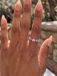 1pc S925 Sterling Silver Heart Shaped Ring, Rhinestone Inlaid Women's Wedding Ring, Girl's Promise Ring, Eternity Ring, Women's Jewelry Gift - Style 9 - View 2
