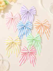 7pcs Girls Colorful Striped Bow Hair Clips For Back Of Head, Suitable For Daily Matching - Multicolor - View 1