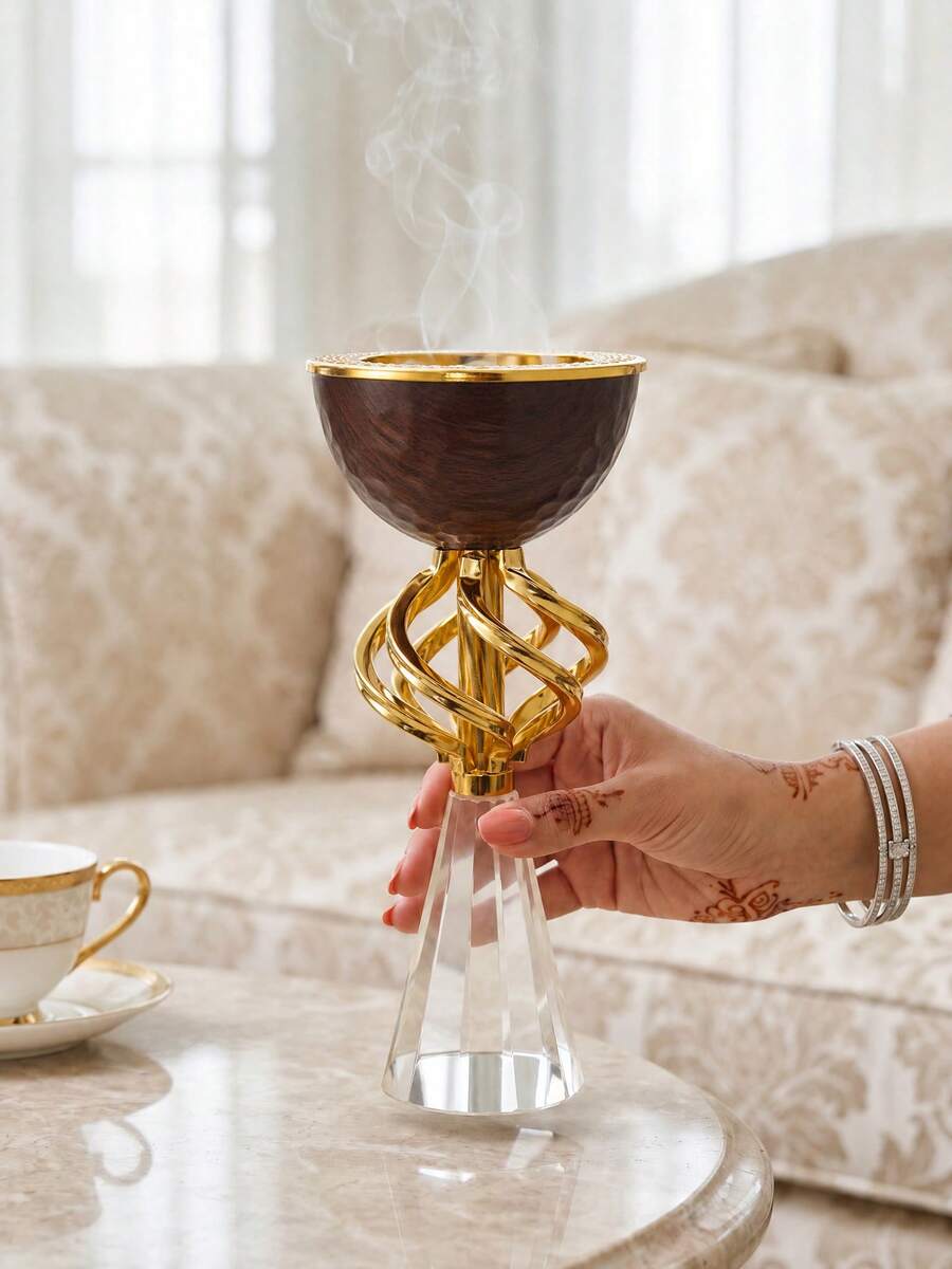 Mini Novelty Incense Burner, Metal + Crystal, Luxury Bakhoor Incense Burner, Incense Holder, Heat-Resistant And Durable Incense Burner, Home Decor, Suitable For Majlis, Entryway, Living Room, Bedroom, Exquisite Gift For Friends And Family, Fragrance Corner - Fashionable - View 1