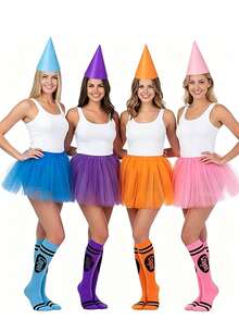 Colorful Puff Skirt Paired With Socks And A Dwarf Conical Hat Set, Suitable For Adult Costume Parties, Halloween, Christmas And Carnival Role-Playing. - Multicolor - View 4