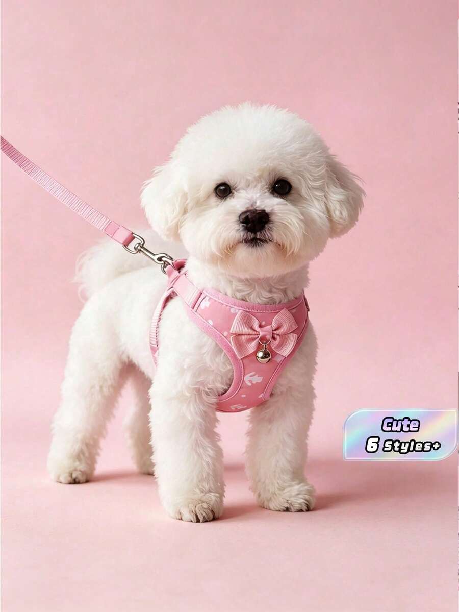 1Pc Cute Pink Bow Pet Harness With Leash, Escape-Proof Wearable Strap, Stylish Pet Outfit For Small Cats And Puppies - Multicolor - View 1
