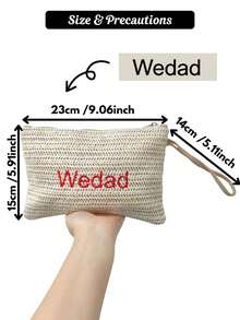 Personalized Embroidered Straw Makeup Bag, Lightweight Bohemian Style Straw Clutch, Bridal Party Gift, Gift For Her, Customized Toiletry Bag, Customized Embroidered Name, Customized Makeup Bag Organizer, Letter Embroidered Makeup Bag, Bridesmaid Gift Box, Suitable For Beach Vacation - Multicolor - View 4
