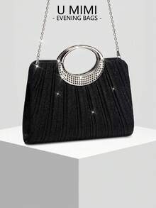 New European And American Style Women's Evening Bag, Glitter Material, Premium Niche Crossbody Bag, Wedding Season, Mother's Day Gift - Black - View 3