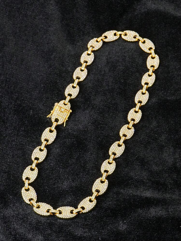 1pc 15mm Shiny Chunky Chain Design Rhinestone Inlaid Hip Hop Bracelet + Necklace, Suitable For Daily Wear And Party Decoration - Hip Hop Necklace Set - View 26