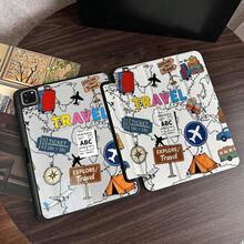 1件復古旅行地圖塗鴉平板保護殼 附筆槽 適用於 iPad 第10代 10.9吋 2022 智慧保護殼/ Air 13(M3 2025)/ Air 11(M3 2025)/ 11(A16 2025)，自動休眠/喚醒功能/時尚平板配件 適用於小米5/5PR/6/6PRO/7/7PRO/Galaxy Tab S10+/S9/A9，適用於小米 Pad 5/6/7，適用於華為 Matepad - 彩色 - 查看 2