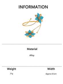 1pc Enamel Double Flower Circular Arm Cuff, Vacation Style Personalized Exaggerated Floral Arm Chain, Skin-Friendly 3D Adjustable Petal - Blue - View 6