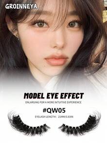 LASVIREY 10對自然感貓眼假睫毛 3D C捲 蓬鬆柔軟仿貂毛仙女睫毛 透明睫毛梗 尾端加長 適合日常配戴 放大眼睛 畢業禮服妝容 - 黑色 - 查看 5