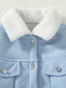 Girls' Casual Fashion Light Blue Drop Shoulder Teddy Fleece Lined Long Sleeve Jacket, Autumn/Winter - Baby Blue - View 6