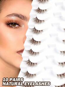MAANGE 10 pares de pestañas postizas de estilo zorro de media mirada con tallo transparente, 4-14mm, aspecto natural de raza mixta, estilo de dibujos animados, pestañas postizas cortas y suaves de pelo de visón sintético 3D, pestañas postizas ligeras y esponjosas de estilo cruzado, que agrandan los ojos y alargan las colas de los ojos, adecuadas para uso diario, viajes de mujeres, fiestas, trabajo y otras ocasiones, pestañas postizas, pestañas postizas en tira - Marrón - Ver 4