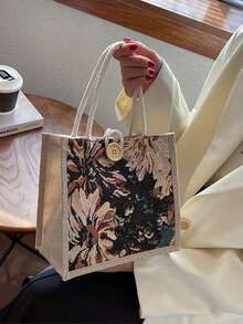 1PC Student Korean Style Handbag Women Fashion Linen Lunch Bag Japanese Canvas - Multicolor - View 8