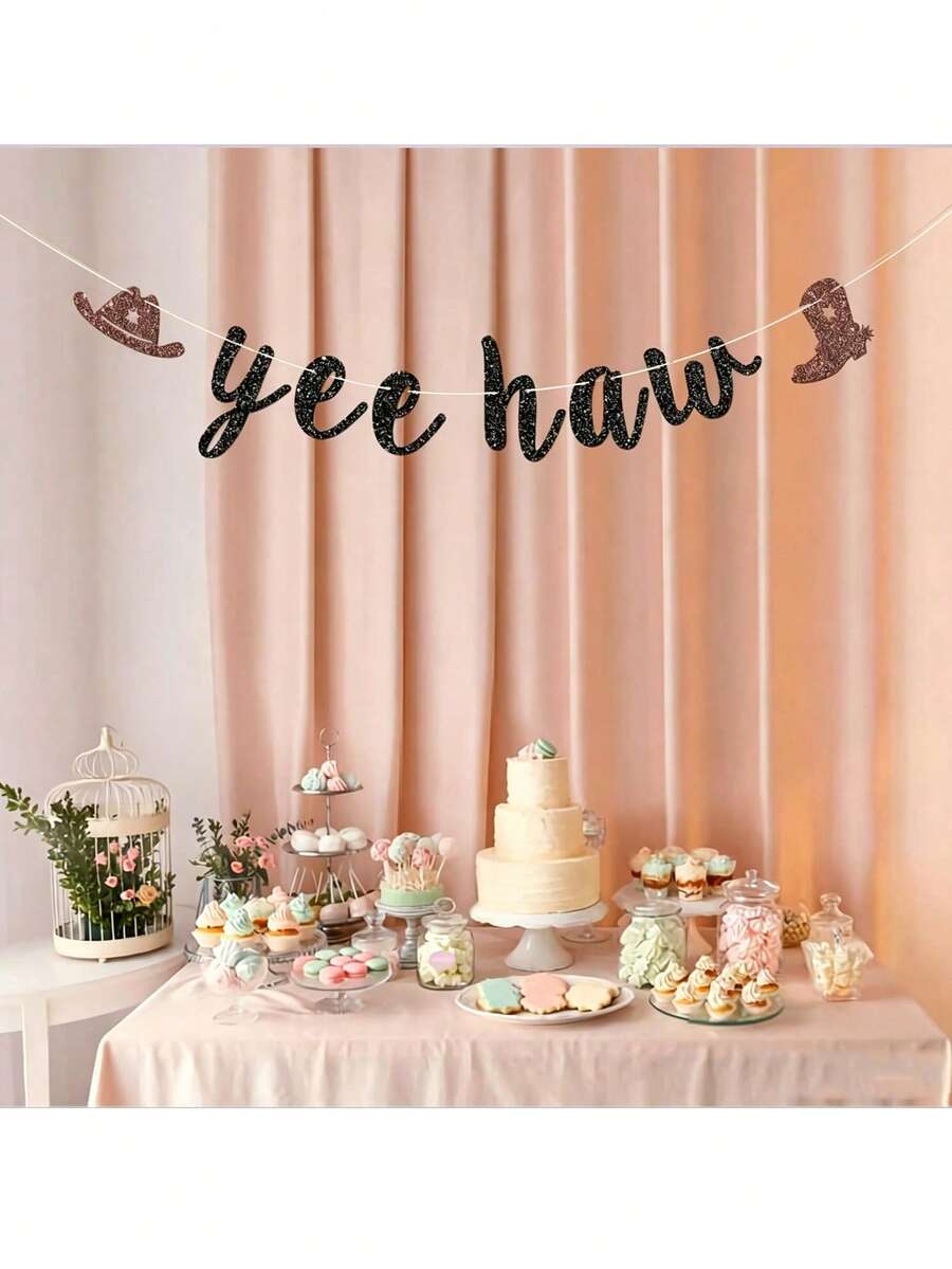 1 Set, Pancarta de Letras DIY con Brillo Yeehaw, Decoraciones de Fiesta de Vaquera Occidental con Recortes de Sombrero de Vaquero y Botas, Pancarta de Banderines con Tema de Vaquero, Para Fiesta de Cumpleaños con Tema Occidental, Suministros de Fiesta Campestre, Pancarta de Fiesta de Vaquero Occidental Yeehaw - Ver 1