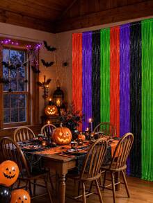 2/4pcs Halloween Foil Fringe Curtain, 4 Colors Optional, Selfie Props, Includes 12pcs C-Shaped Bat Stickers, Halloween Indoor And Porch Decoration, Thriller Party Wall Decals - Multicolor - View 5