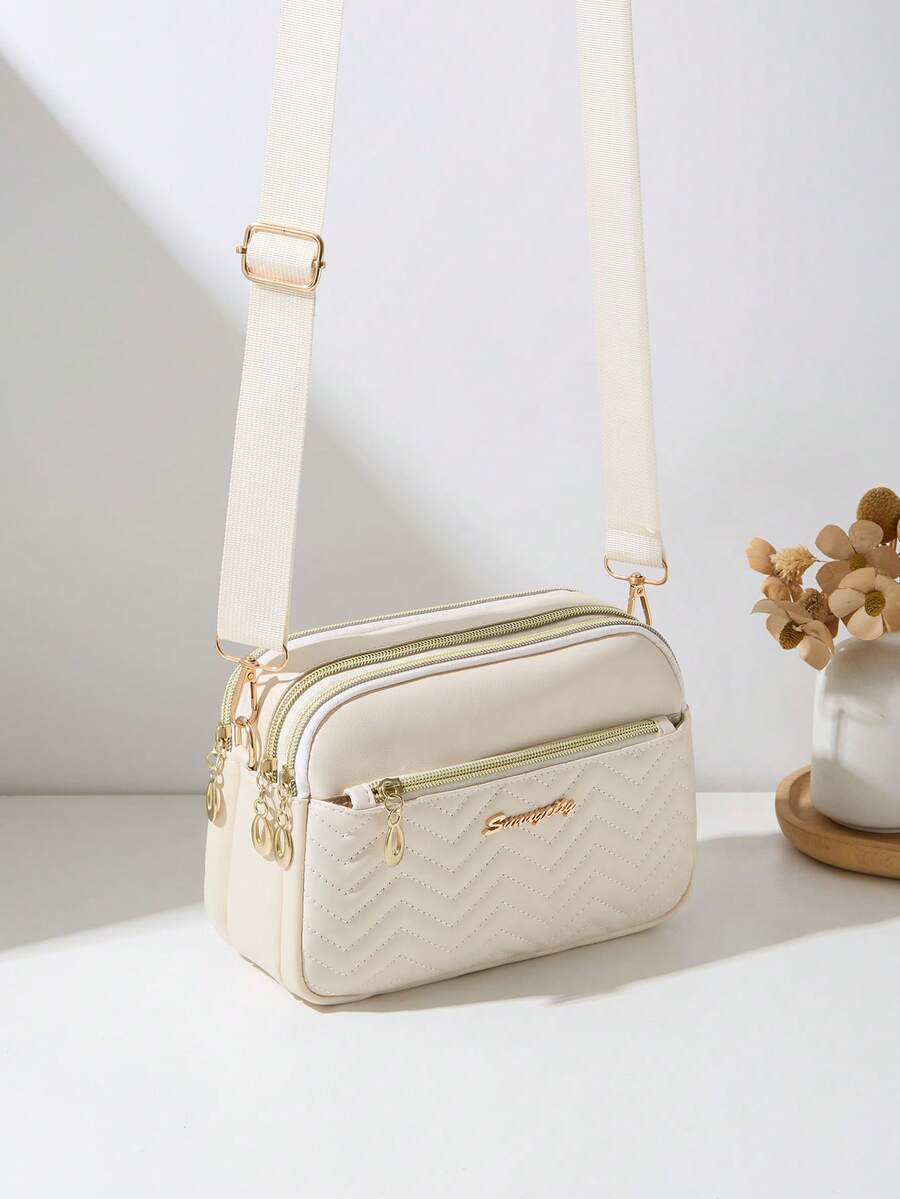 Fashionable Multi-Layer Crossbody Shoulder Bag For Women - Beige - View 1