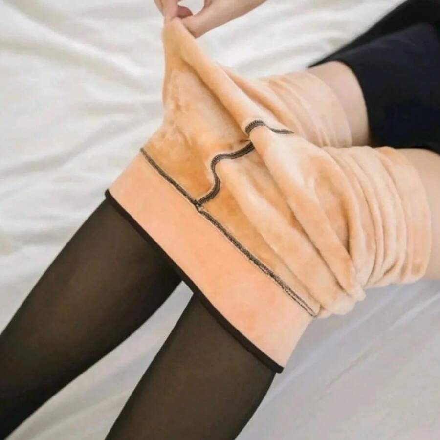 Women's Thick Plush Lined Translucent Fleece Winter Warm Thermal Tights - Black - View 1