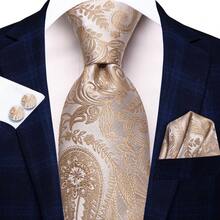 Set Dasi Pria Motif Paisley 4 Buah dengan Klip Dasi, Gaya Resmi untuk Jas Acara Pembukaan, dan Hadiah - Coklat - View 3