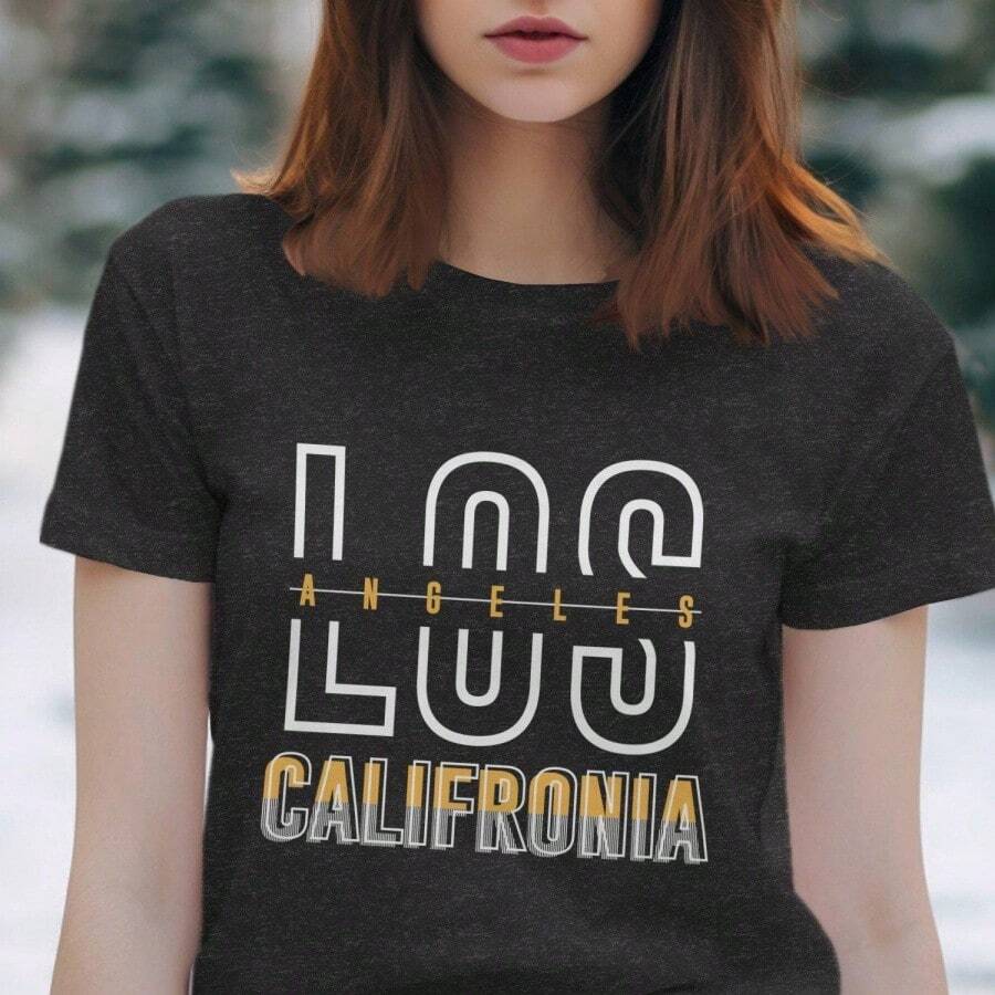Los Angeles California T-Shirt LA City Graphic Tee - Hitam 6 - View 1