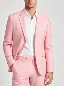 Men's Suit Jacket, Men's Double-Button Elegant Solid Color Slim Fit Single-Breasted Party Suit Formal Business Blazer - Pink - View 6