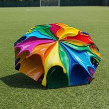 1pc Rainbow Folding Umbrella - Creative Colorful Fluid Design With Flowing Gradient Colors And Artistic Ink Splatter Effect, Flat Print Folding Umbrella, Lightweight And Portable, Travel Commute, Casual Daily Use, Commuting Accessory, Durable Canopy, Durable Plastic And Iron, Holiday Gift - Multicolor - View 8