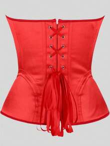 Bonmuse Satin Bandeau Corset With Built-In Cups, Back Lace-Up, Boning Shaping, Vintage Hot Girl Style, Suitable For Daily / Party / Date Wear - Red - View 8