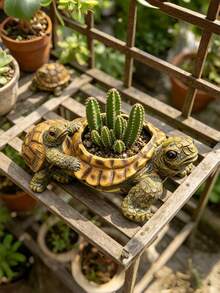1件裝迷人母子海龜造型植栽裝飾品－創意樹脂動物雕塑，適合多肉植物與綠色植物，室內/室外園藝裝飾，陽台、露台、花園適用，完美海龜主題花園裝飾 - A - 查看 3