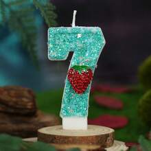 1pc Ritual Number Birthday Candle, Strawberry Decorated Cake Candle, 0-9 Mint Blue Glitter Number Candle, Suitable For Birthday Cake And Big Holiday Party, Unisex - Mint Blue - View 9