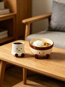 Cute 3D Foot & Smiling Face Ceramic Tableware Set, Espresso Coffee Cup & Multipurpose Bowl For Rice, Yogurt, Oatmeal & Breakfast, Adorable Home Kitchen Drinkware, All Occasion Gift - Multicolor - View 14