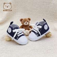RABEISIR Spring Summer Autumn Unisex Infant Pre-Walker Shoes, Infant Bear Canvas Shoes, Solid Color, 0-18 Months, Indoor/Outdoor Wear - Navy Blue - View 8