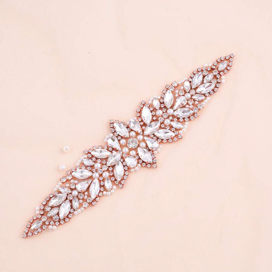 1 pieza Cinturón de novia hecho a mano con perlas y strass - Aplicación de oro rosa - Ver 1