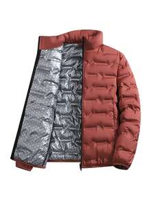 Men's Lightweight Casual Versatile Cotton Padded Stand Collar Jacket Coat, Suitable For Daily Wear, Commuting And Outdoor - Red - View 3