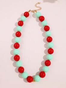 Collar grande de cuentas de contraste colorido hecho a mano, joyería gruesa con encanto de estilo bohemio Y2K, adecuado para el uso diario de las mujeres en vacaciones de verano - Multicolor - Ver 9