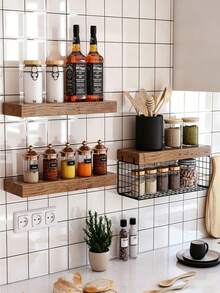 3pcs Floating Wall Shelves, Wooden Room Decor, Rustic Style Wooden Shelves For Bathroom, Living Room, Bedroom And Kitchen, Storage Wall Racks, Books, Room Decoration, Multi-Layer Wall Hanging Storage Shelves Space-Saving Multifunctional Office Display Rack, Statue Home Decor, Collection Decor, Beautiful And Practical Home Organization Wall Collection Gift - Multicolor - View 2