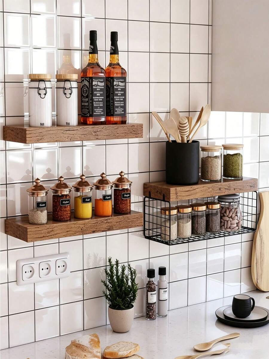 3pcs Floating Wall Shelves, Wooden Room Decor, Rustic Style Wooden Shelves For Bathroom, Living Room, Bedroom And Kitchen, Storage Wall Racks, Books, Room Decoration, Multi-Layer Wall Hanging Storage Shelves Space-Saving Multifunctional Office Display Rack, Statue Home Decor, Collection Decor, Beautiful And Practical Home Organization Wall Collection Gift