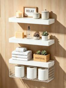 3pcs Floating Wall Shelves, Wooden Room Decor, Rustic Style Wooden Shelves For Bathroom, Living Room, Bedroom And Kitchen, Storage Wall Racks, Books, Room Decoration, Multi-Layer Wall Hanging Storage Shelves Space-Saving Multifunctional Office Display Rack, Statue Home Decor, Collection Decor, Beautiful And Practical Home Organization Wall Collection Gift - Multicolor - View 6