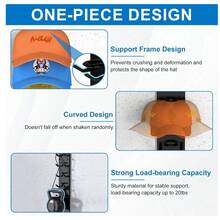 Baseball Cap Storage Rack, Wall-Mounted Hat Holder, Fixed With Strong Adhesive, Can Hold 10 Hats At Once, Suitable For Door Panels And Cabinets Hat Hanging Display Rack, Supports Multi-Layer And Double-Layer Installation Options - View 5