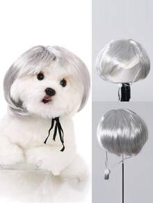Wig Kostum Hewan Peliharaan 6 Inci - Wig Bob Perak untuk Anjing | Wig Hewan Peliharaan Sintetis Buatan Mesin | Desain Tali Serut yang Dapat Diatur | Hiasan Rambut Cosplay Lucu untuk Pesta Hewan Peliharaan, Pemotretan & Berdandan Sehari-hari - Perak - View 7